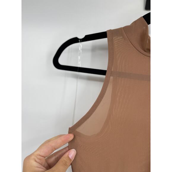 Bozzolo Womens Brown Mesh Sheer Mock Neck Crop Tank Top Sleeveless NEW Small - Picture 4 of 8